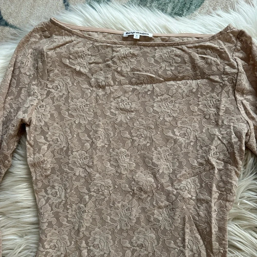 REFORMATION Adriano Lace Knit Top In Chai